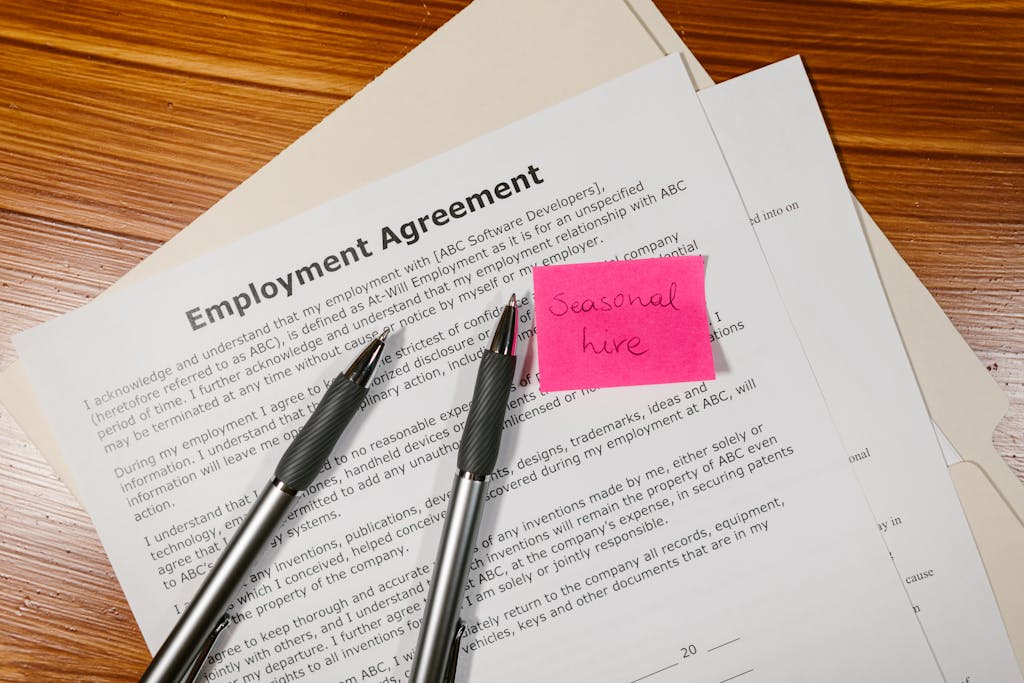 Telecommunication 12 Top view of employment agreement contract
